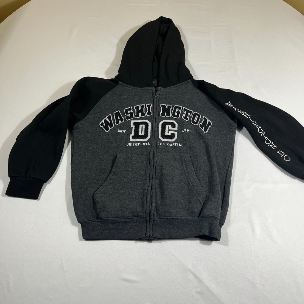 Washington DC Hoodie Youth Large Black Gray Zip Up Colorblock DC Designed
